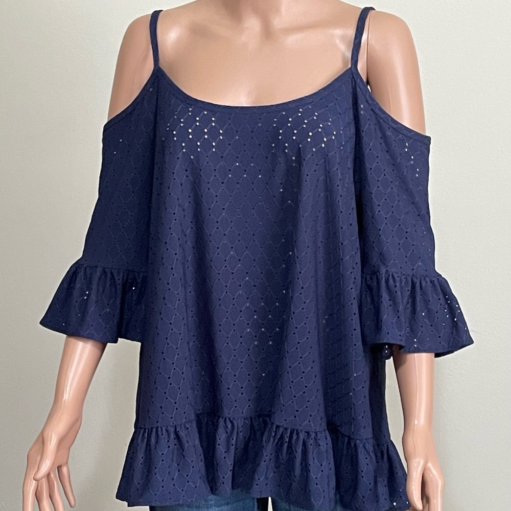 MICHAEL KORS NEW Women's Ruffled Eyelet Cold-shoulder Blouse Shirt Top XL